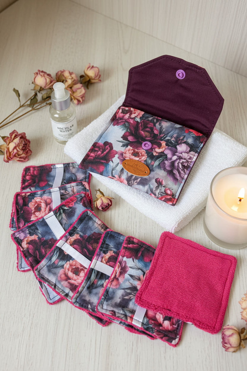 Ensemble-Pochette avec lingettes démaquillantes réutilisables