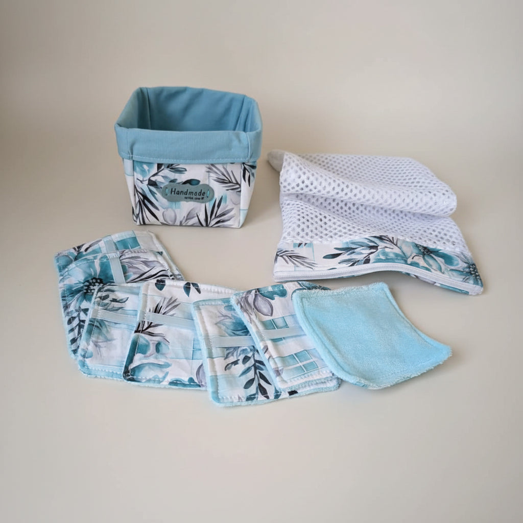 Ensemble-Panier avec lingettes démaquillantes réutilisables et sac de lessive