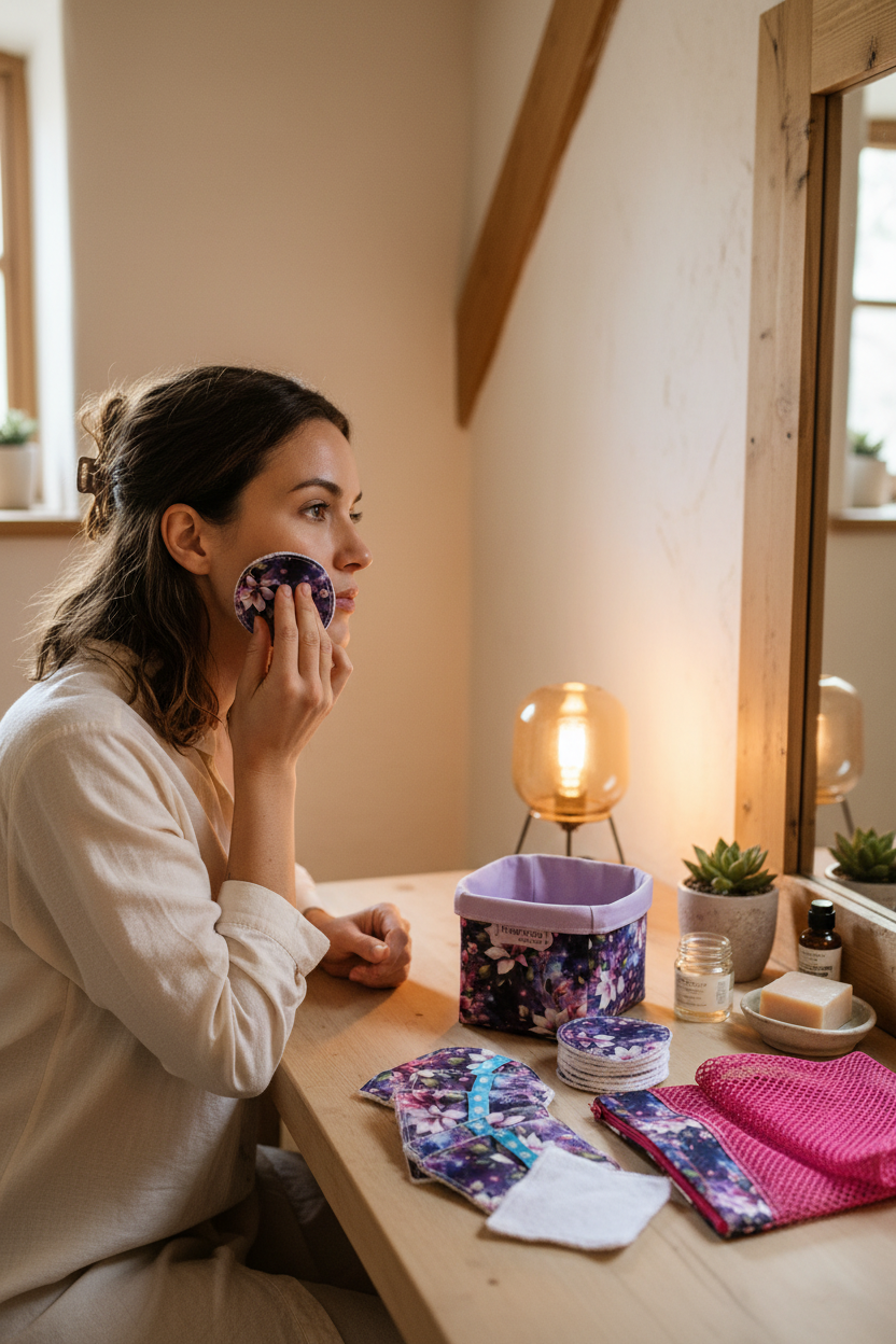 Ensemble-Panier avec lingettes démaquillantes réutilisables et sac de lessive