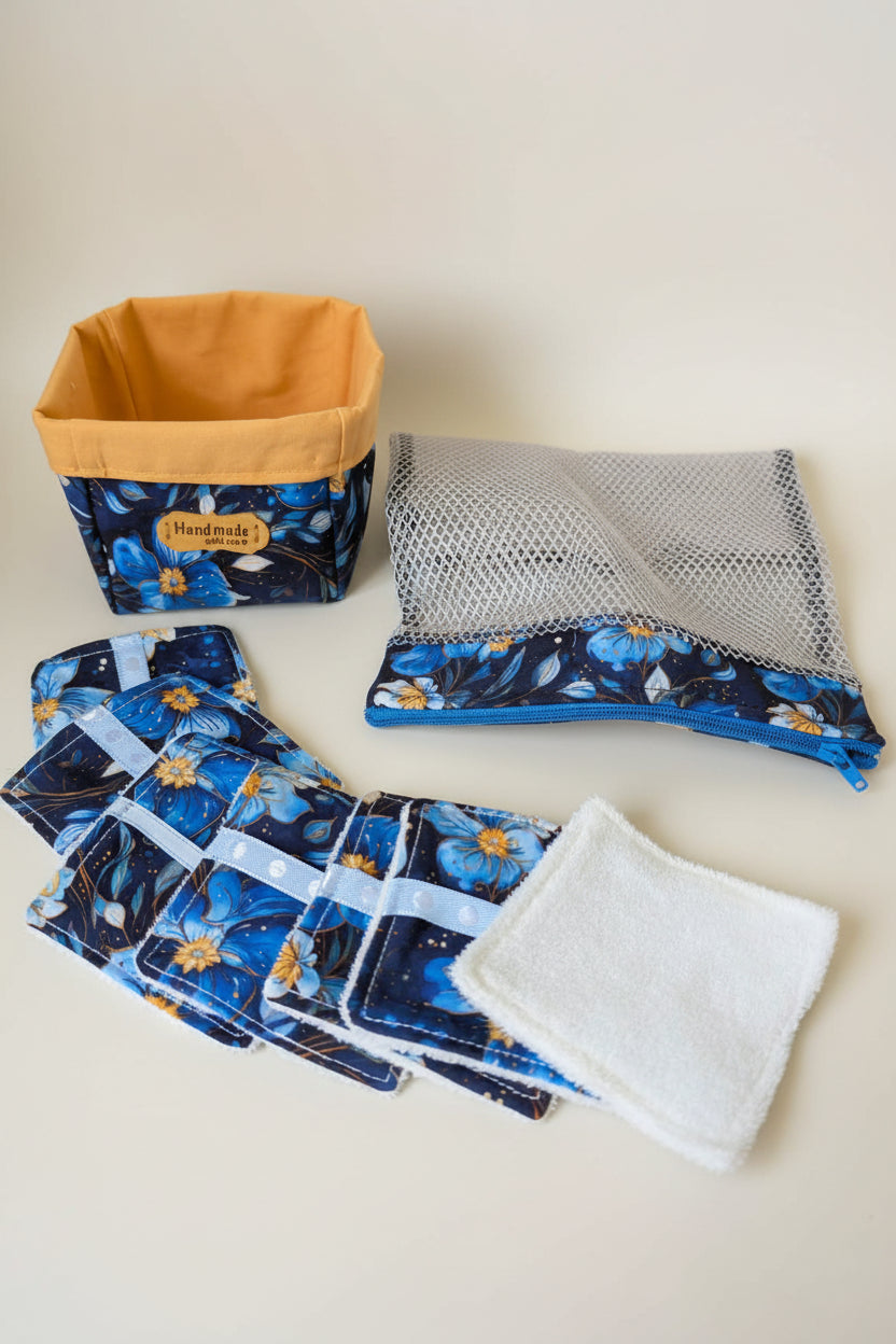 Ensemble-Panier avec lingettes démaquillantes réutilisables et sac de lessive
