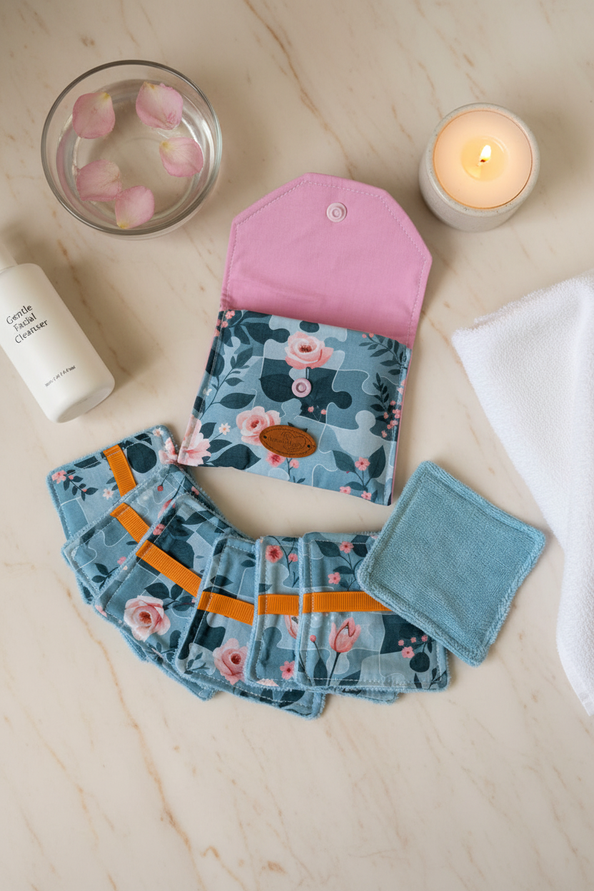 Ensemble-Pochette avec lingettes démaquillantes réutilisables