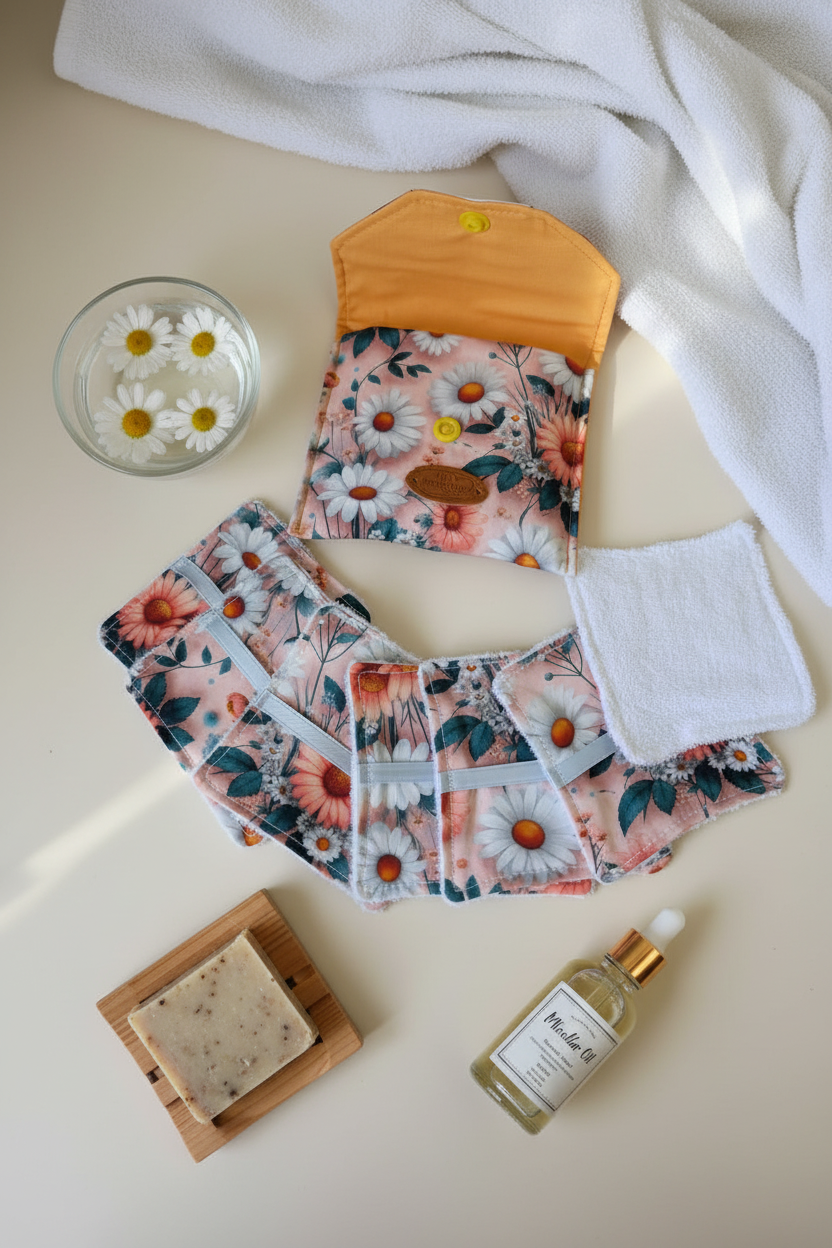 Ensemble-Pochette avec lingettes démaquillantes réutilisables