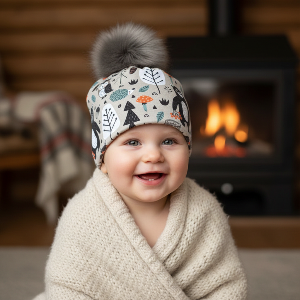 Tuque enfant doublée micropolar avec pompon amovible - 1 an (38 cm)