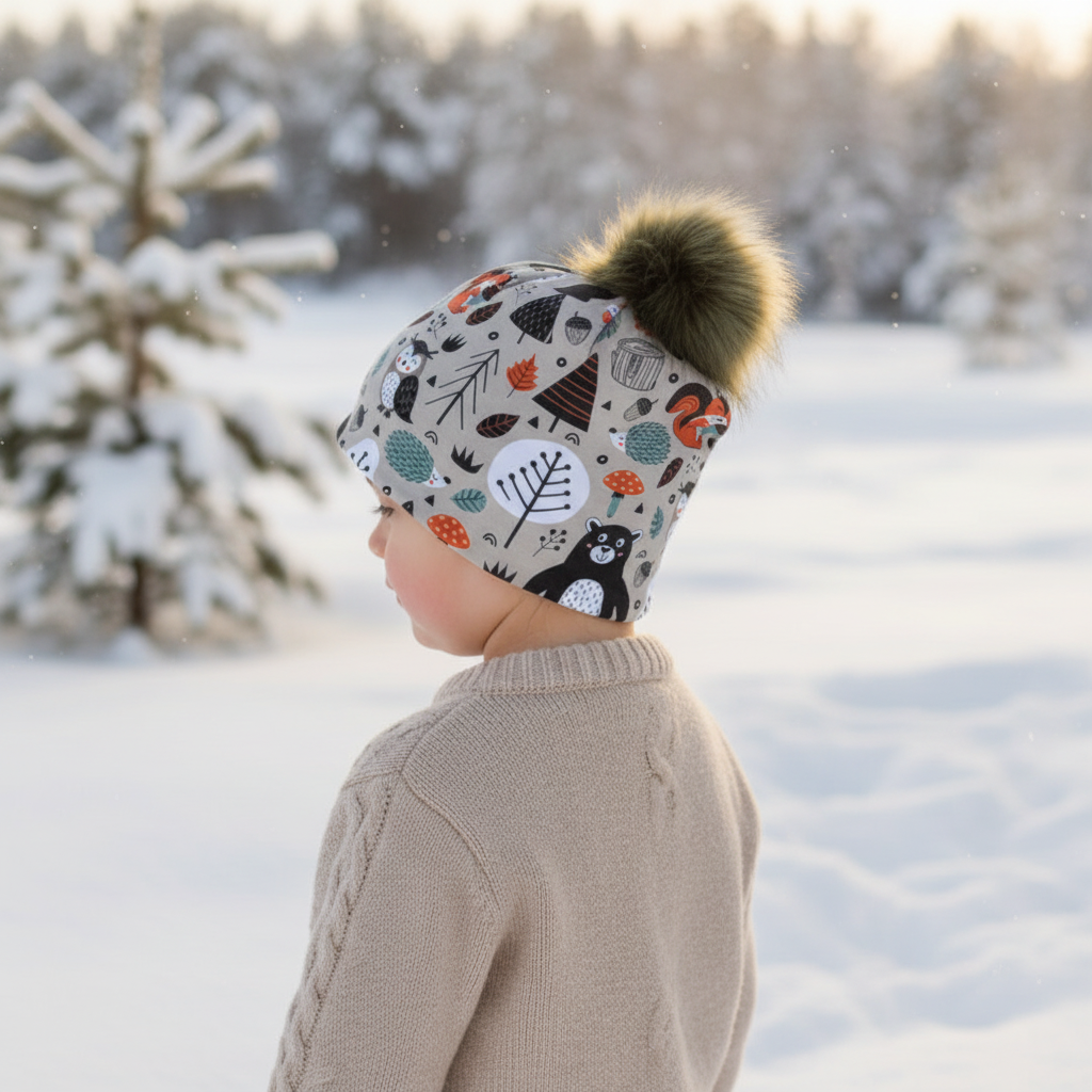 Tuque enfant doublée micropolar avec pompon amovible - 2 ans (40 cm)