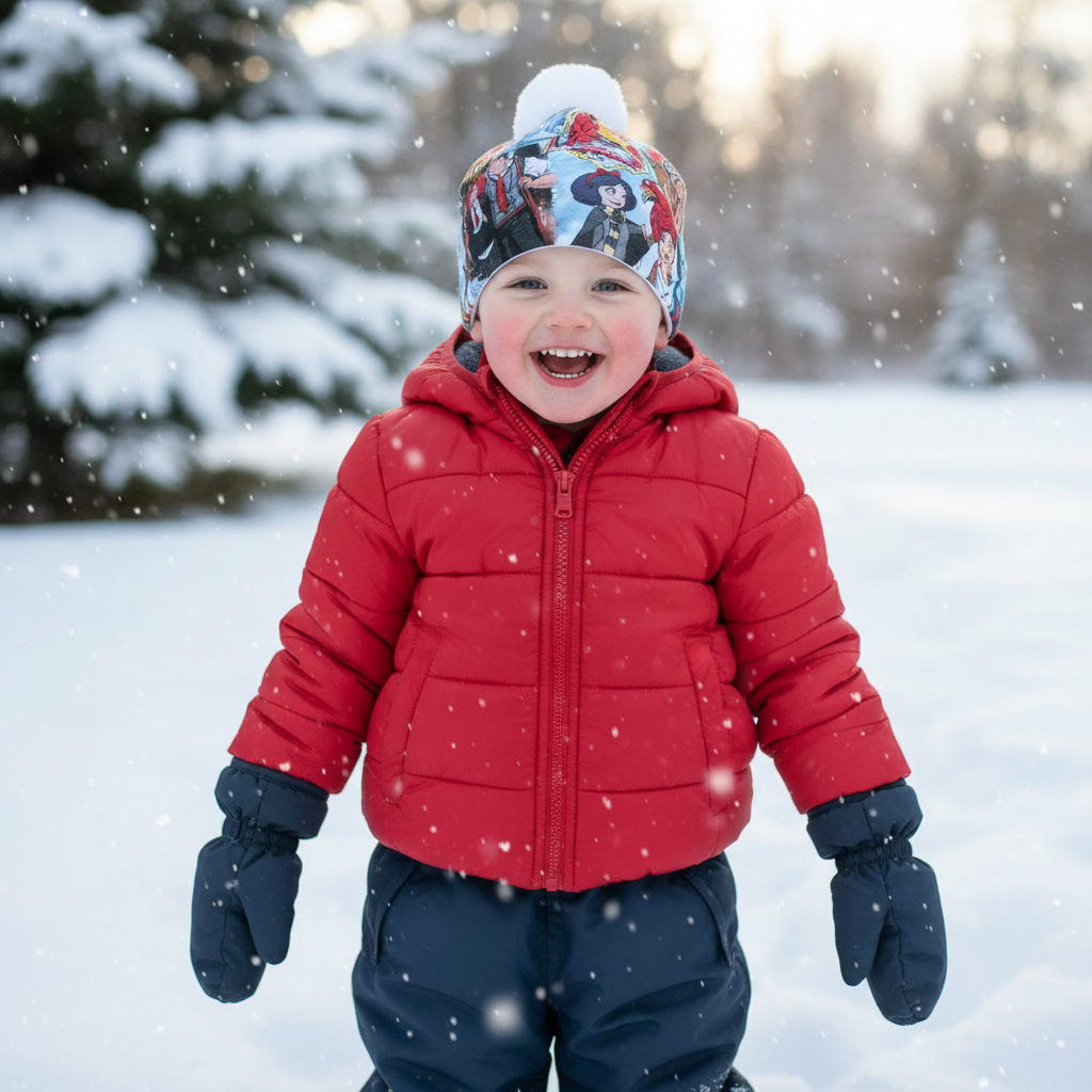 Tuque enfant doublée micropolar avec pompon amovible - 4 ans (44 cm)