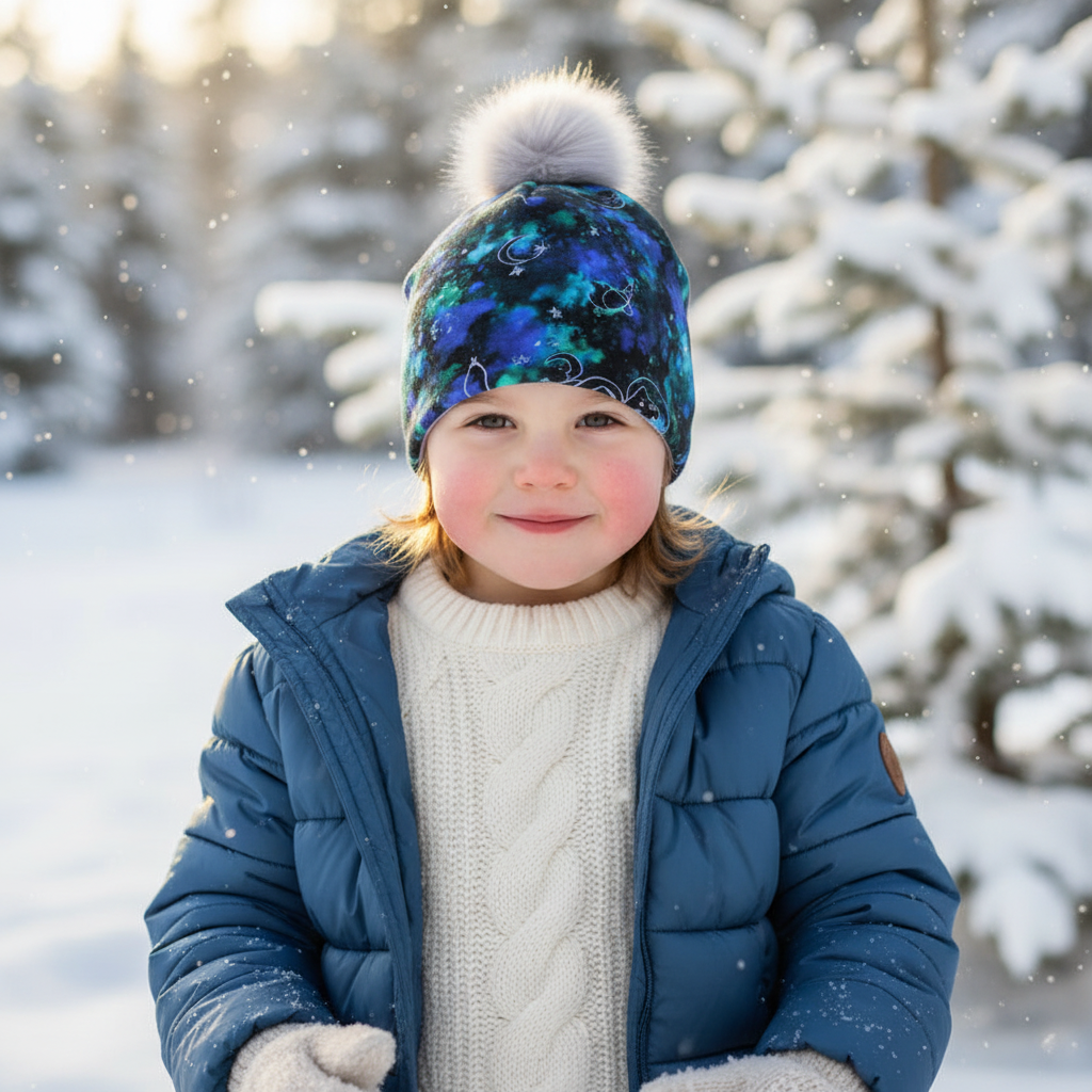 Tuque enfant doublée micropolar avec pompon amovible - 4 ans (44 cm)