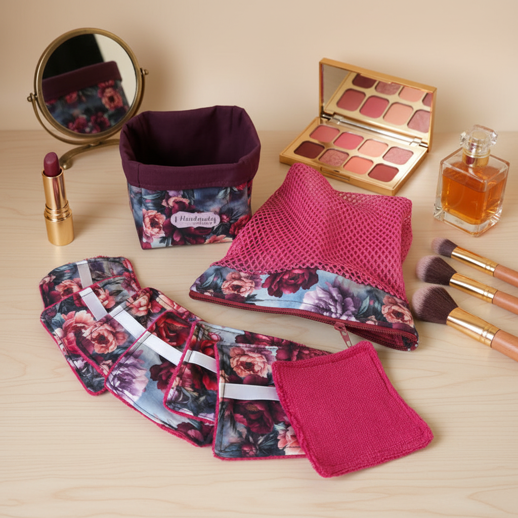Ensemble-Panier avec lingettes démaquillantes réutilisables et sac de lessive