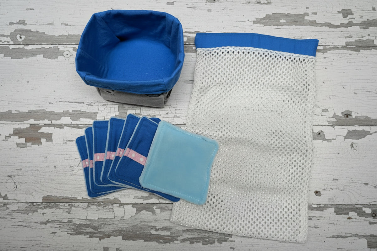 Ensemble-Panier avec lingettes démaquillantes réutilisables et sac de lessive
