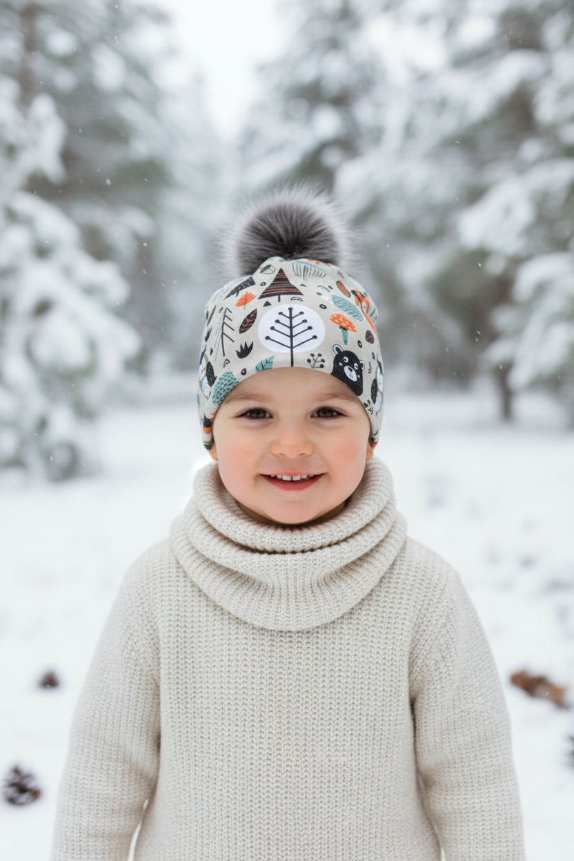 Tuque enfant doublée micropolar avec pompon amovible - 3 ans (42 cm)