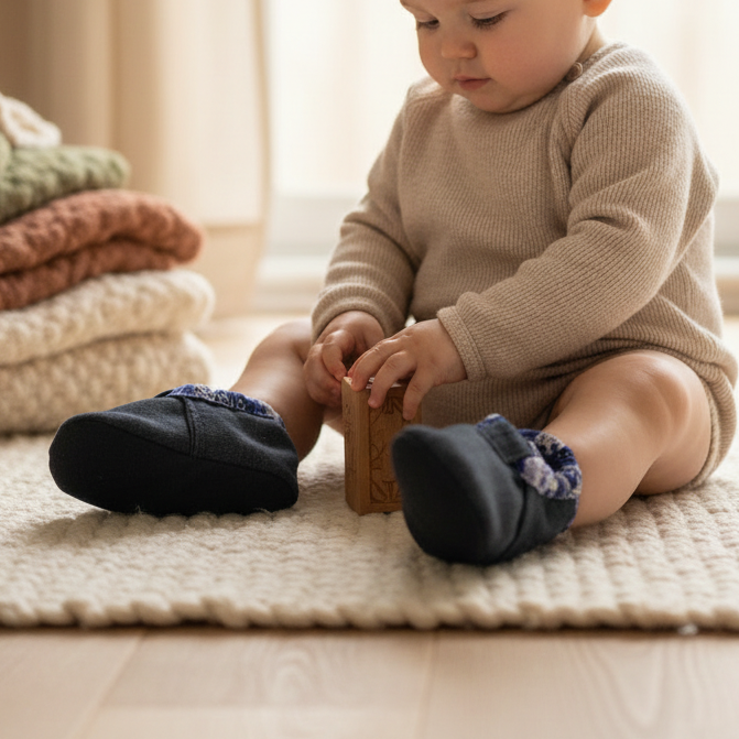 Pantoufles Bébé en jeans Doublé Polar (6-12 mois)