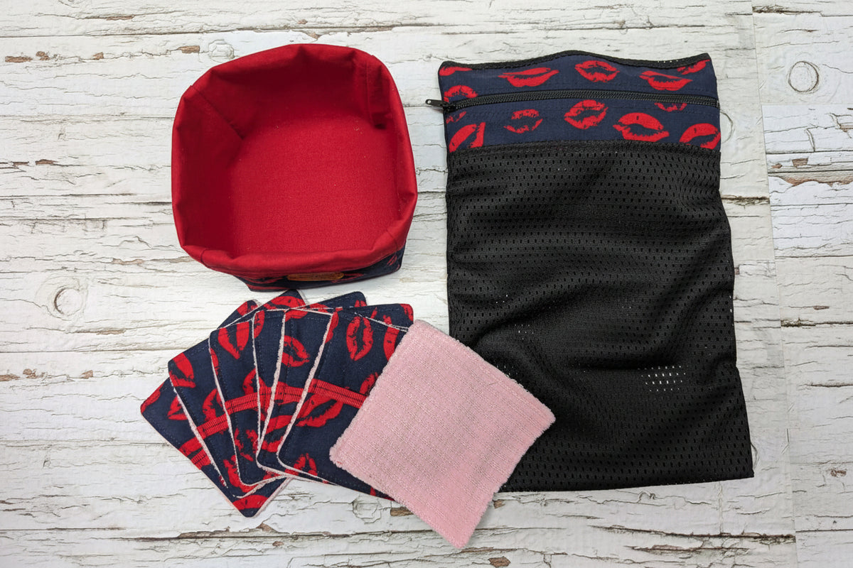 Ensemble-Panier avec lingettes démaquillantes réutilisables et sac de lessive