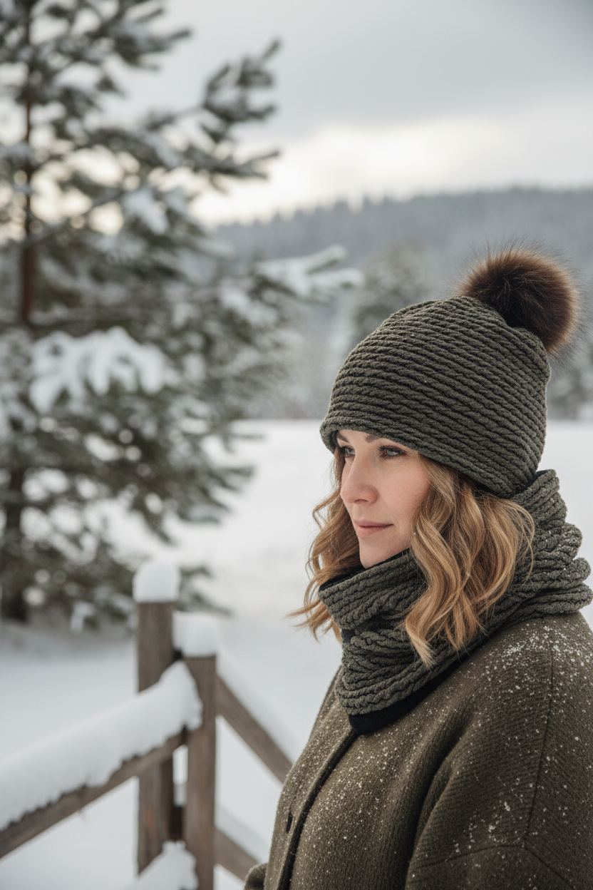 Ensemble tuque et cache-cou en tissu doublé micro-polar