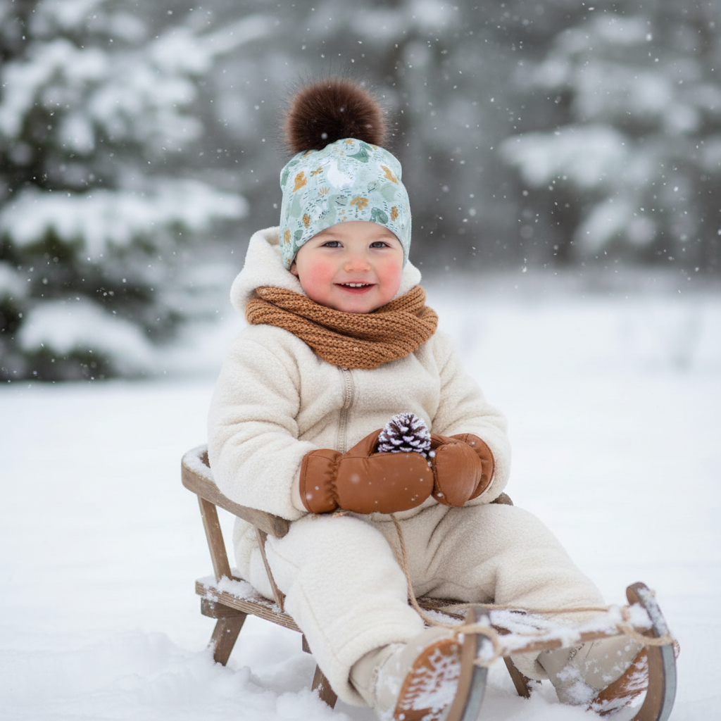 Tuque enfant doublée micropolar avec pompon amovible - 3 ans (42 cm)
