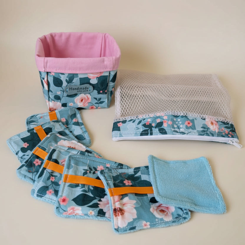 Ensemble-Panier avec lingettes démaquillantes réutilisables et sac de lessive