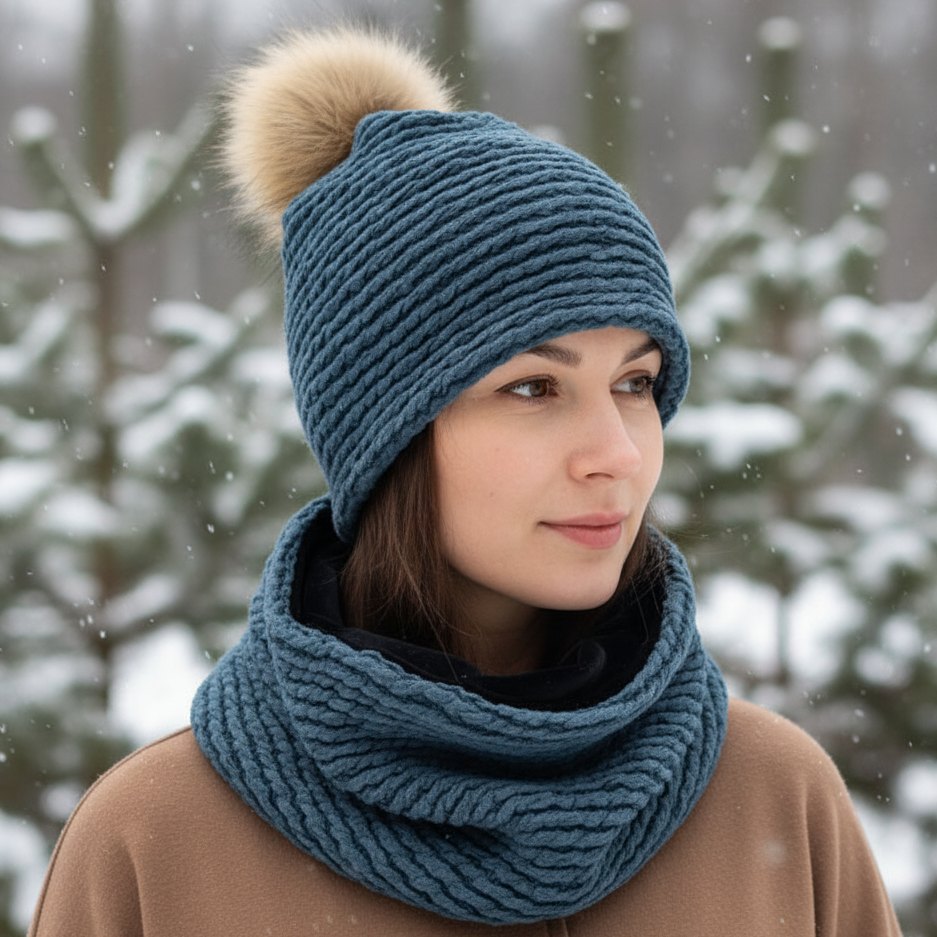 Ensemble tuque et cache-cou en tissu doublé micro-polar