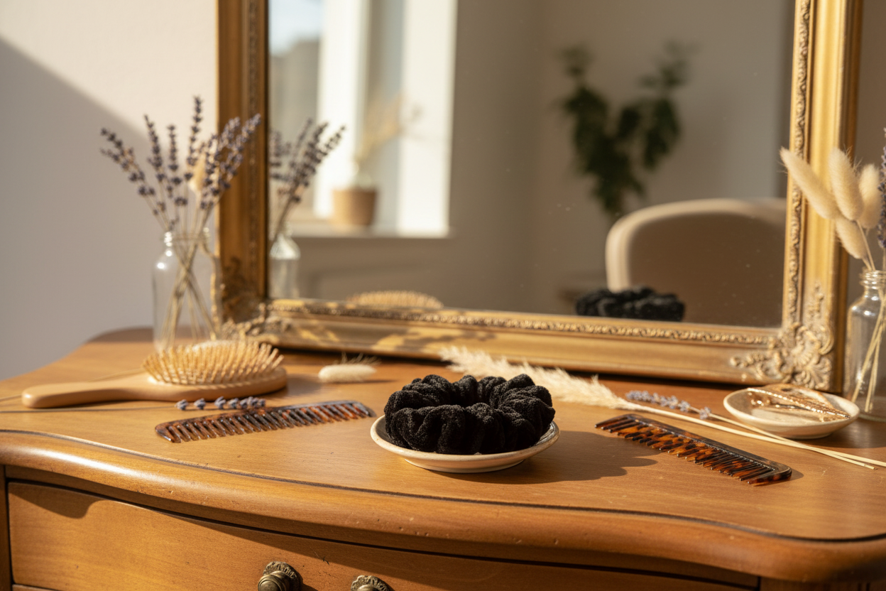Chouchou en laine velvet - Noir