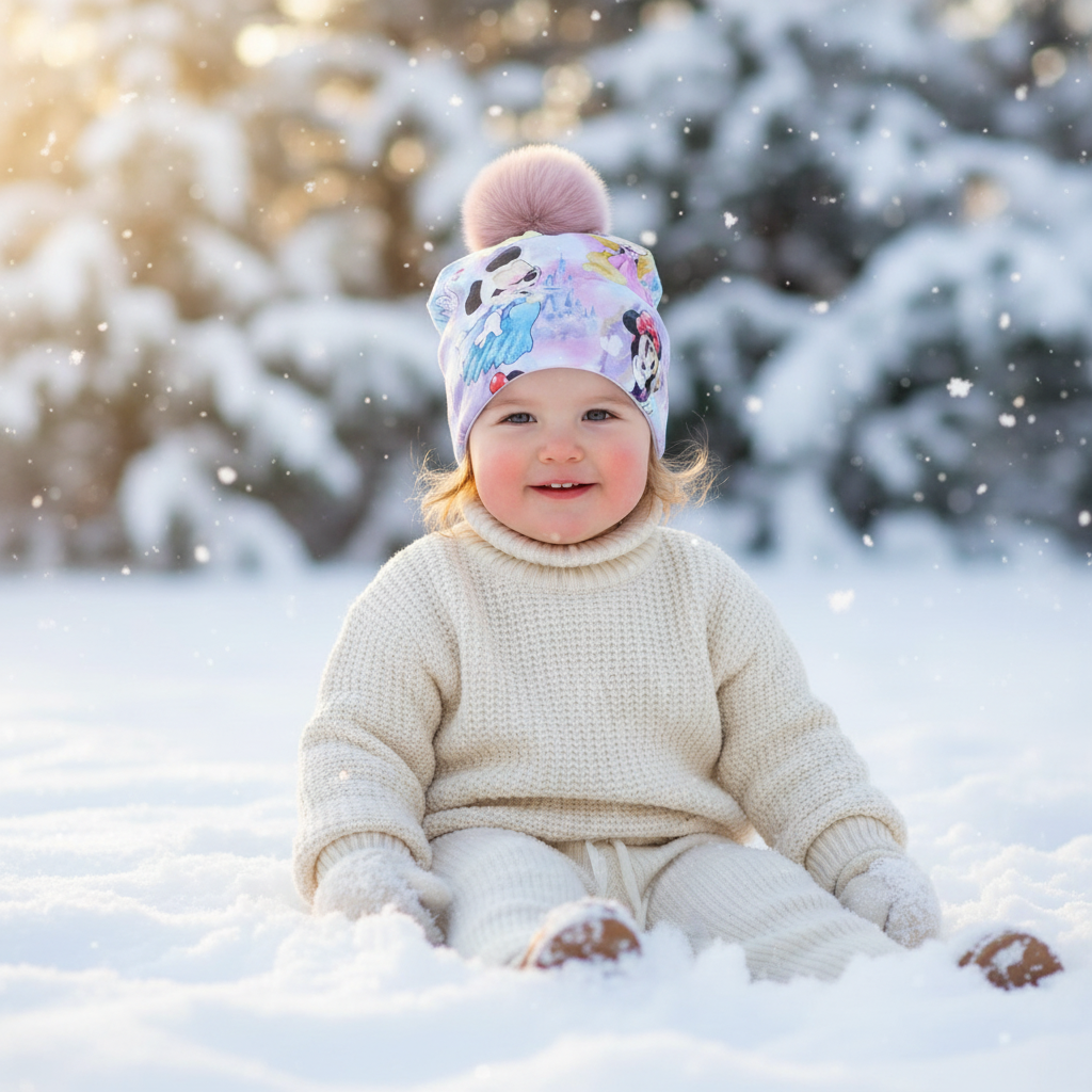 Tuque enfant doublée micropolar avec pompon amovible - 2 ans (40 cm)
