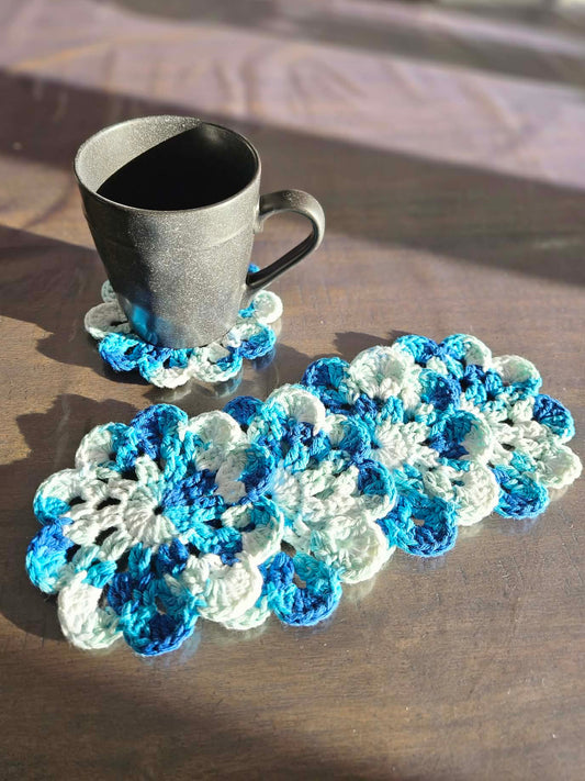 Ensemble de 4 sous-verres au crochet - Tons de bleu