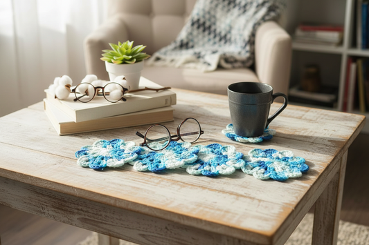 Ensemble de 4 sous-verres au crochet - Tons de bleu