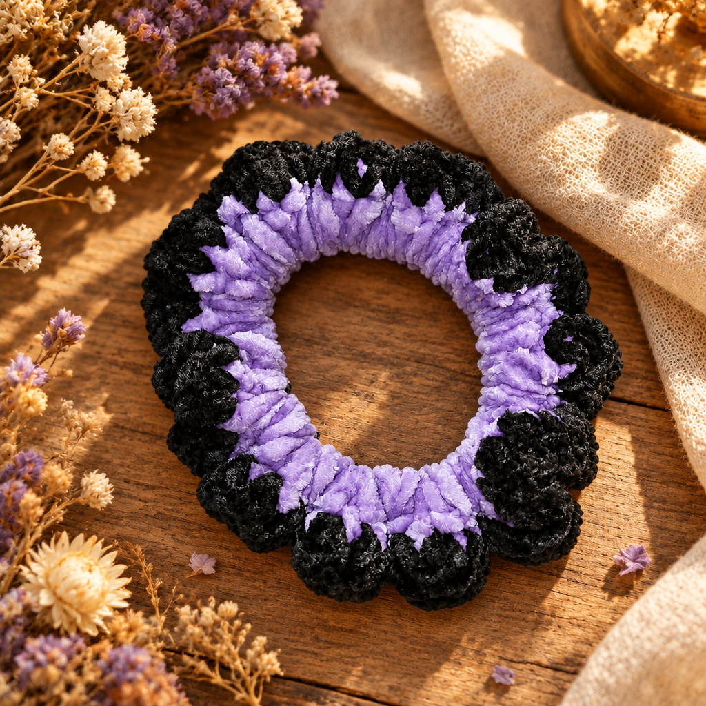 Chouchou en laine velvet -Mauve & Noir