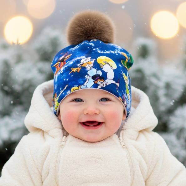 Tuque enfant doublée micropolar avec pompon amovible - 1 an (38 cm)