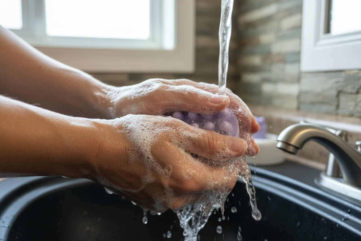 Savon Exfoliant avec Éponge Intégrée