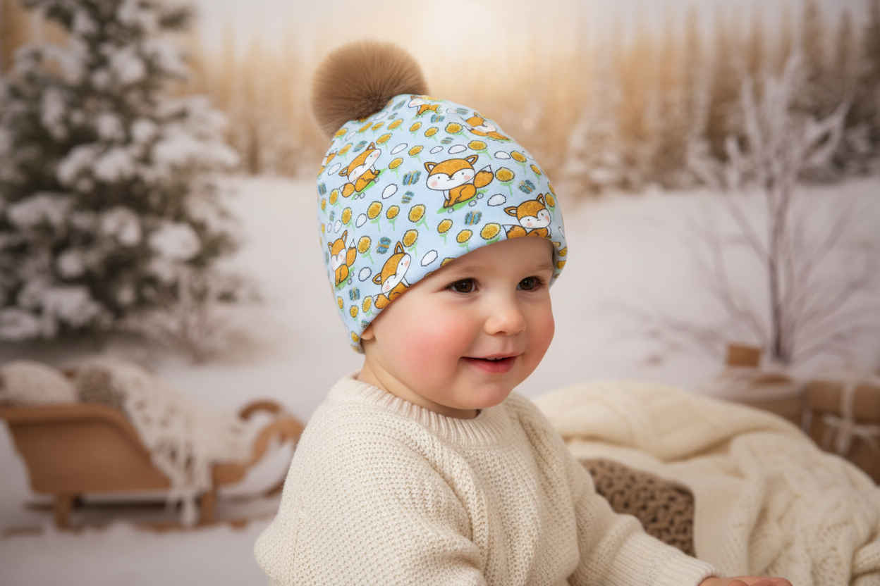 Tuque enfant doublée micropolar avec pompon amovible - 3 ans (42 cm)