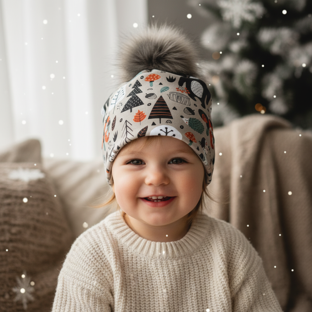 Tuque enfant doublée micropolar avec pompon amovible - 2 ans (40 cm)