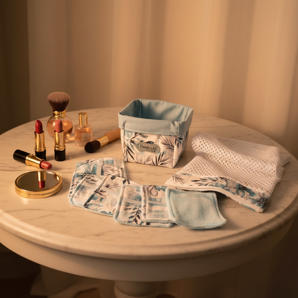 Ensemble-Panier avec lingettes démaquillantes réutilisables et sac de lessive