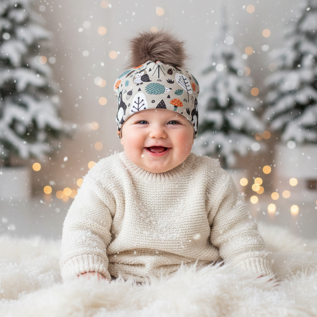 Tuque enfant doublée micropolar avec pompon amovible - 1 an (38 cm)