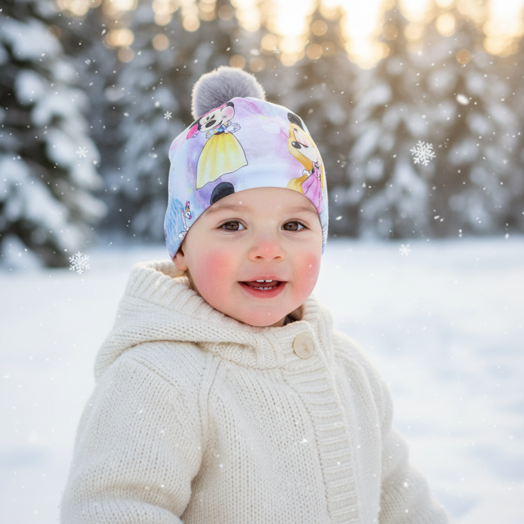 Tuque enfant doublée micropolar avec pompon amovible - 3 ans (42cm)