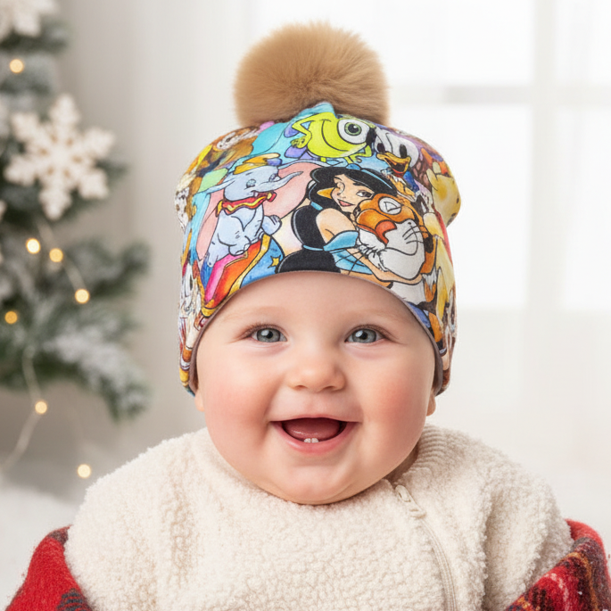 Tuque enfant doublée micropolar avec pompon amovible - 1 an (38 cm)