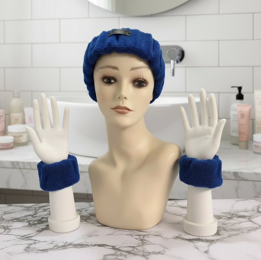 Ensemble bandeau et poignets en ratine pour soins du visage