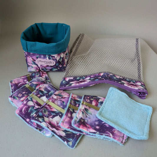 Ensemble-Panier avec lingettes démaquillantes réutilisables et sac de lessive