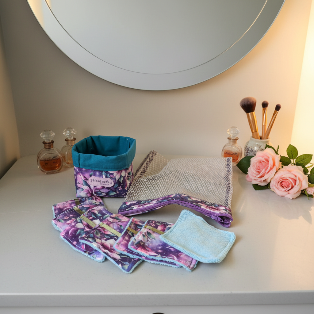 Ensemble-Panier avec lingettes démaquillantes réutilisables et sac de lessive