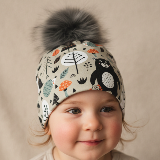 Tuque enfant doublée micropolar avec pompon amovible - 2 ans (40 cm)