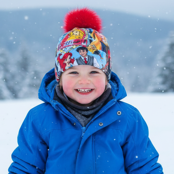 Tuque enfant doublée micropolar avec pompon amovible - 3 ans (42 cm)
