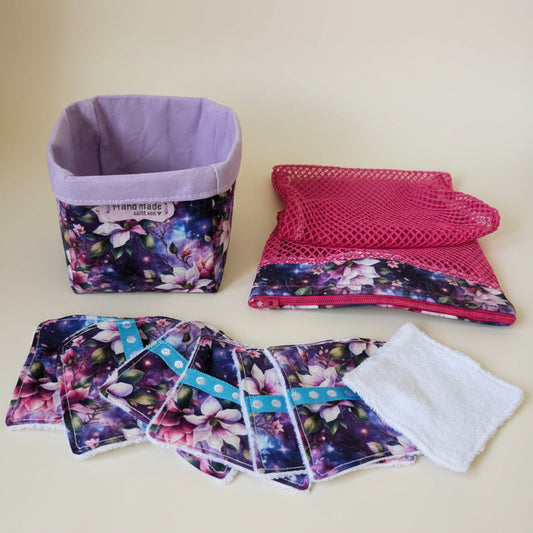 Ensemble-Panier avec lingettes démaquillantes réutilisables et sac de lessive