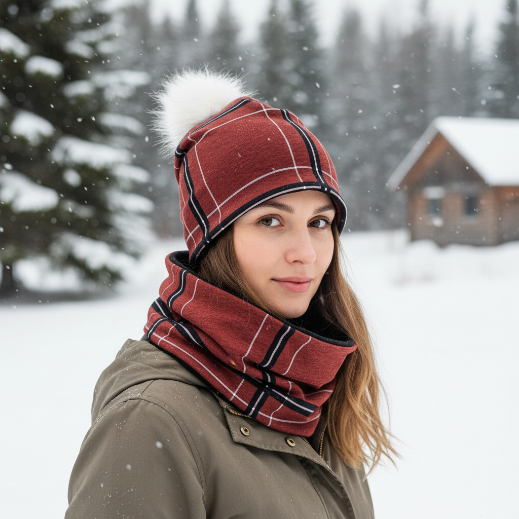 Ensemble tuque et cache-cou en tissu doublé micro-polar