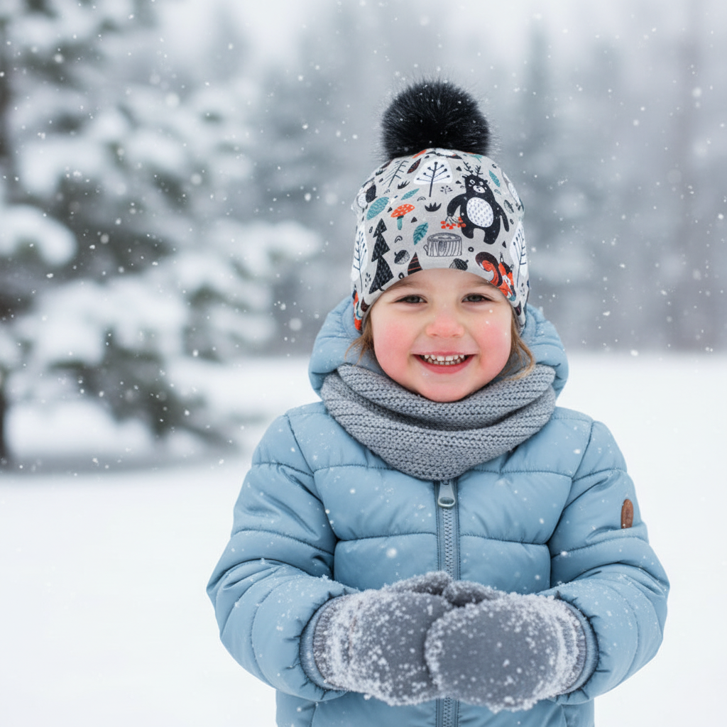Tuque enfant doublée micropolar avec pompon amovible - 4 ans (44 cm)