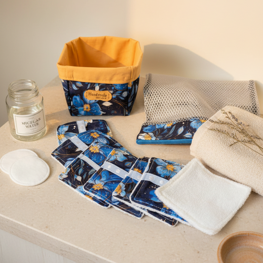 Ensemble-Panier avec lingettes démaquillantes réutilisables et sac de lessive
