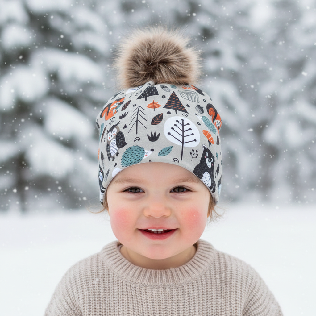 Tuque enfant doublée micropolar avec pompon amovible - 2 ans (40 cm)
