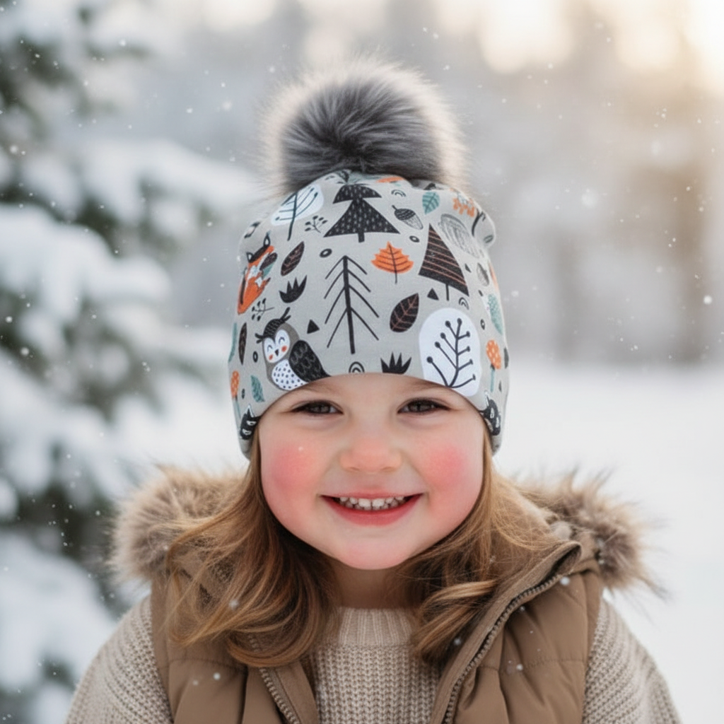 Tuque enfant doublée micropolar avec pompon amovible - 4 ans (44 cm)