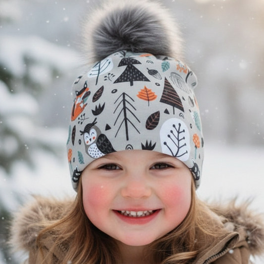 Tuque enfant doublée micropolar avec pompon amovible - 4 ans (44 cm)