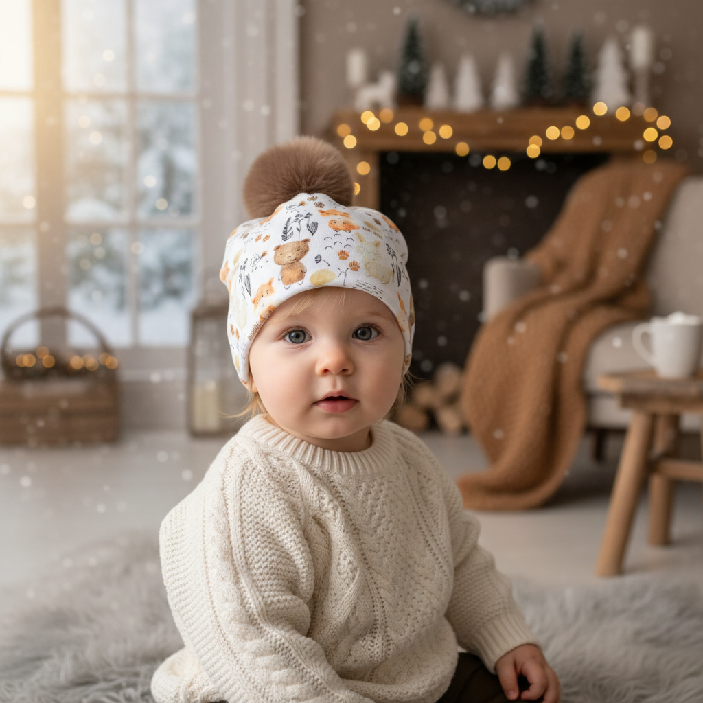 Tuque enfant doublée micropolar avec pompon amovible - 1 an (38 cm)