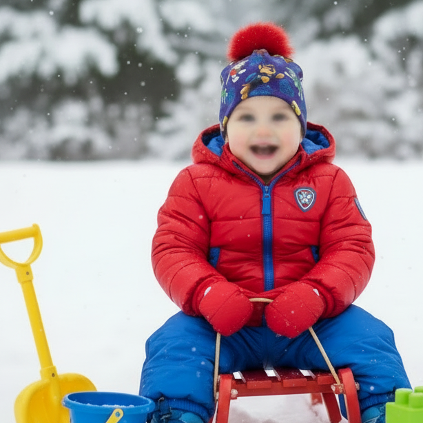 Tuque enfant doublée micropolar avec pompon amovible - 2 ans (40 cm)