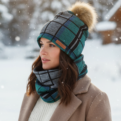 Ensemble tuque et cache-cou en tissu doublé micro-polar