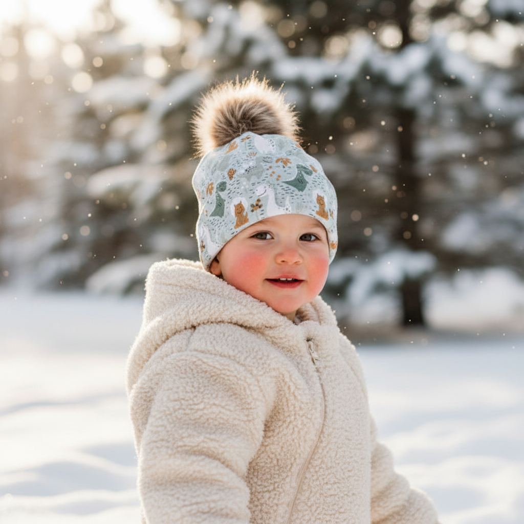 Tuque enfant doublée micropolar avec pompon amovible - 2 ans (40 cm)
