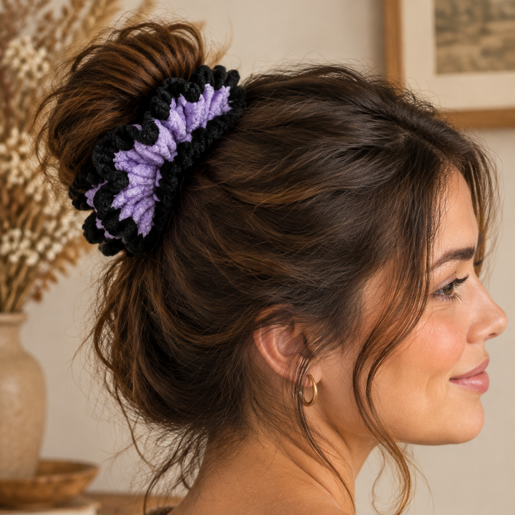 Chouchou en laine velvet -Mauve & Noir