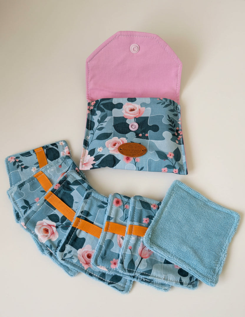 Ensemble-Pochette avec lingettes démaquillantes réutilisables
